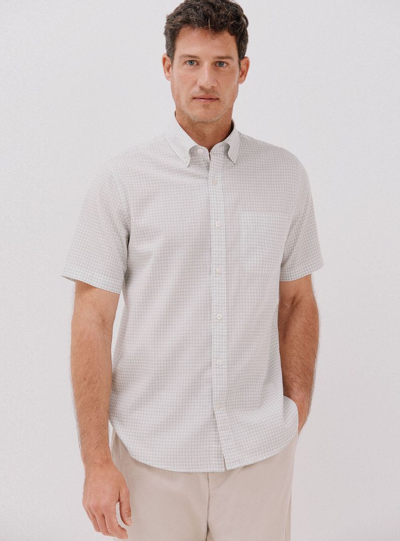 Camisa Print Cuadros Lisa Algodón