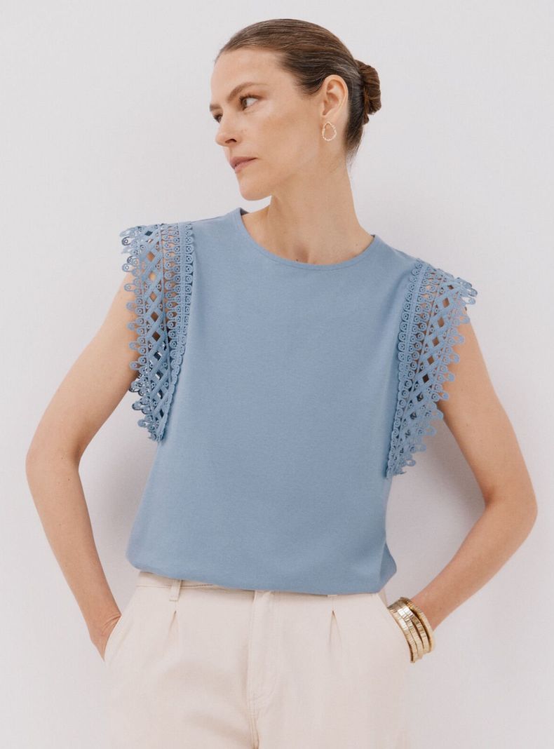 Polera Manga Guipur