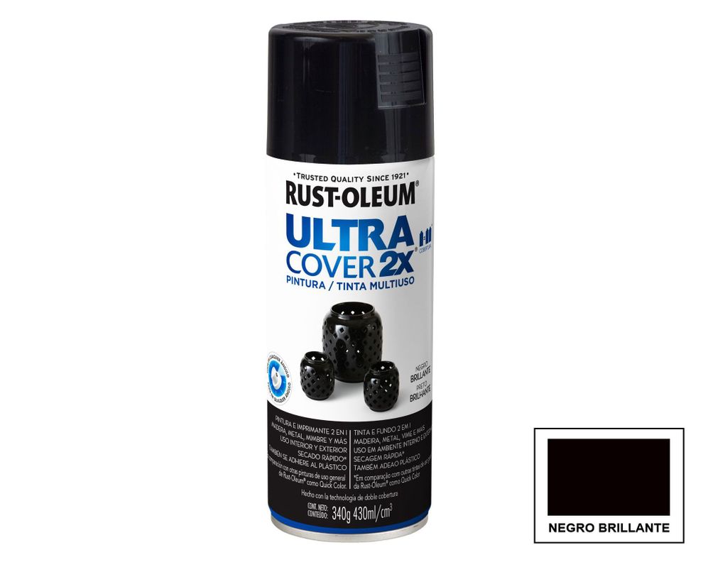 Pintura spray 430 ml Ultra cover 2X negro brillante Rust-Oleum-0