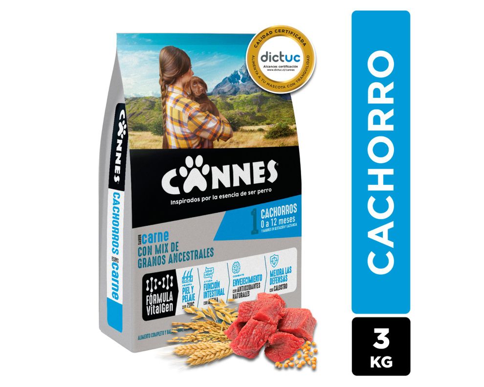 Alimento cachorro 3 kg raza mediana grande carne leche Cannes-0