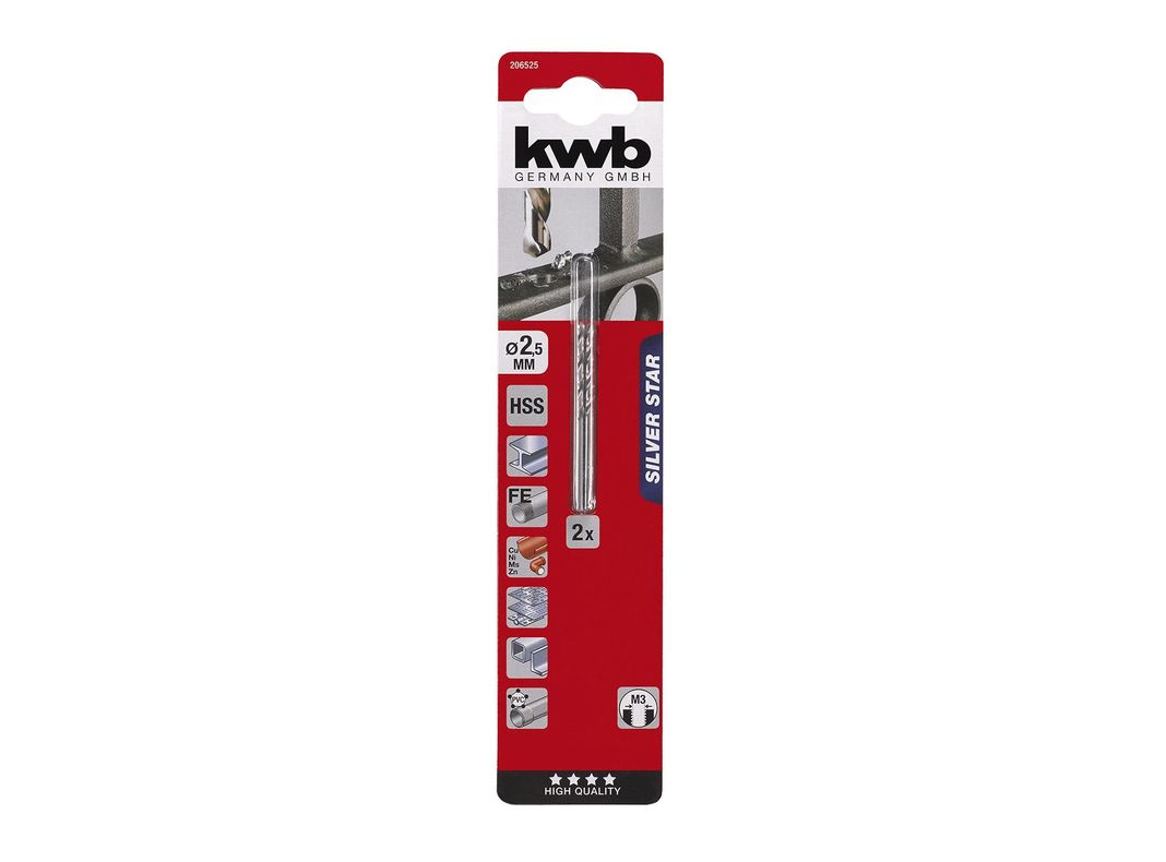 Broca para metal 2,5 mm HSS silver star 206525 KWB-0