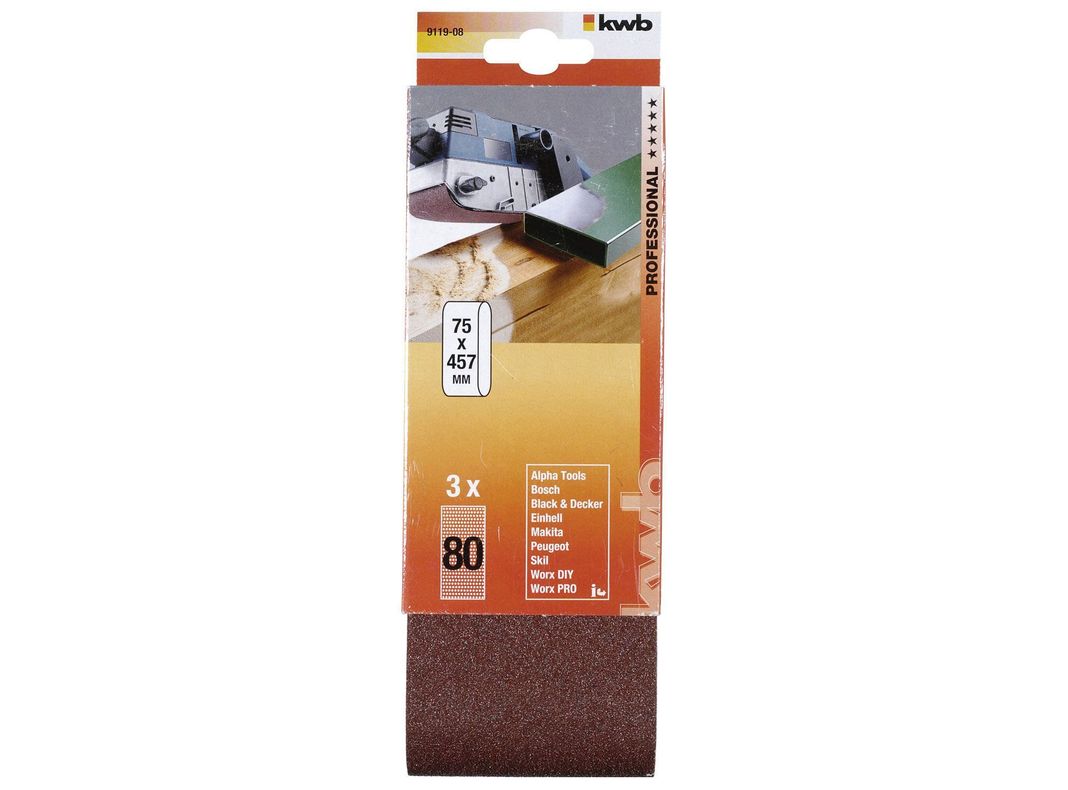 Banda de lija 3x18'' grano 80 pack 3 unidades KWB-1
