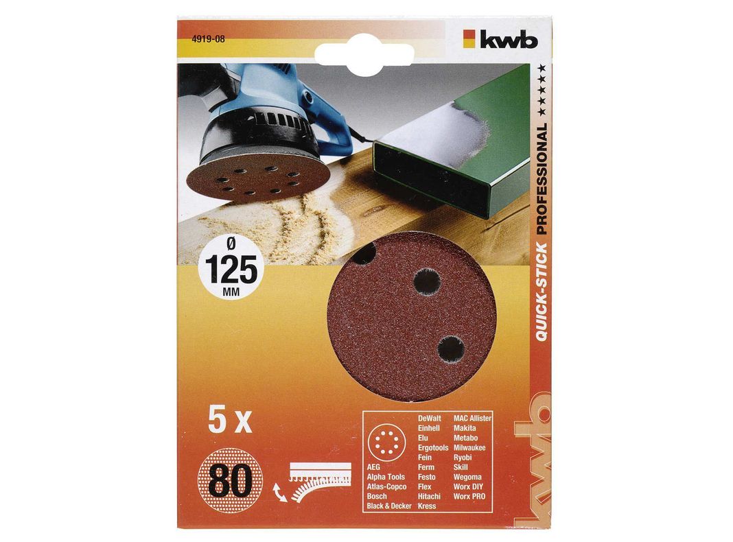 Disco de pulir para lijadora 5'' grano 80 pack 5 unidades KWB-1