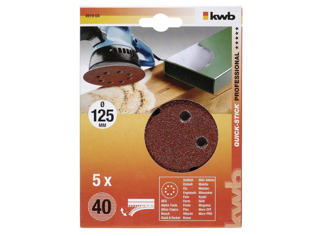 Disco de pulir para lijadora 5'' grano 40 pack 5 unidades KWB-0