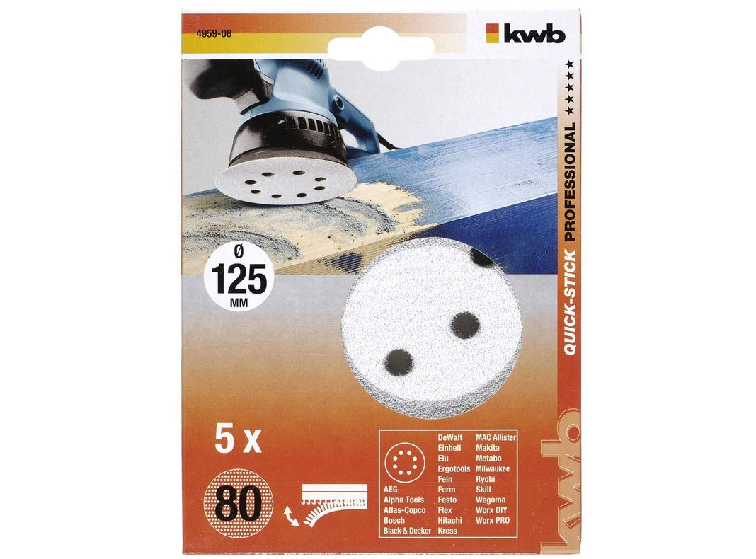 Disco de pulir para lijadora 5'' grano 80 pack 5 unidades KWB-0