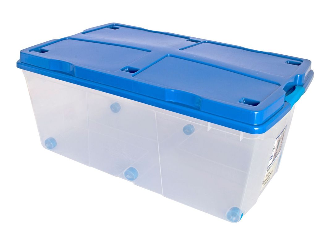 Caja organizadora 100 litros Rollbox transparente/celeste Wenco-1