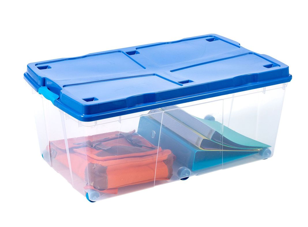 Caja organizadora 100 litros Rollbox transparente/celeste Wenco-2