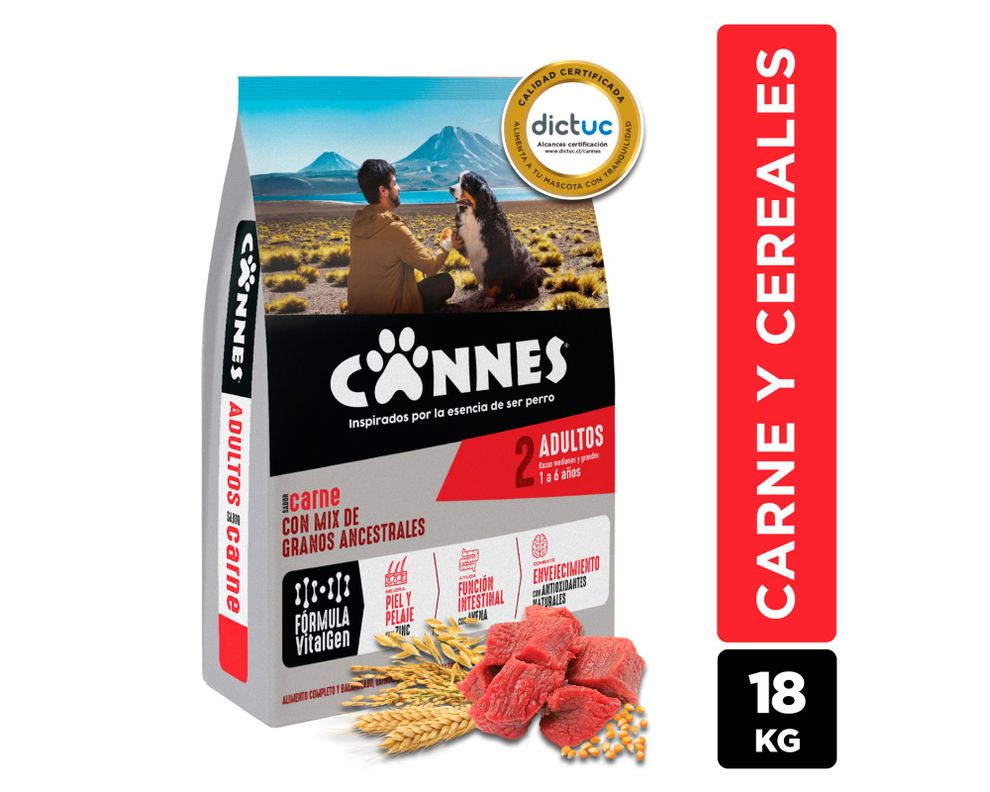 Alimento perro 18 kg Premium carne, pollo y cereales Cannes-0