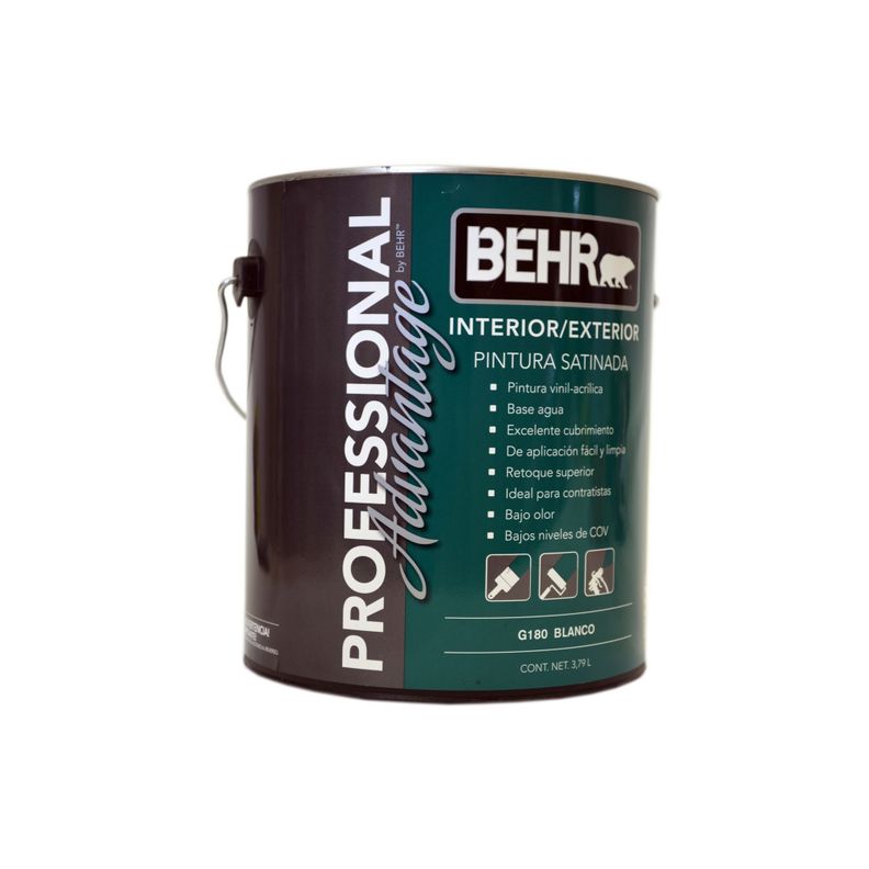 Esmalte al agua 1 galón Profesional Advantage blanco satín Behr-1