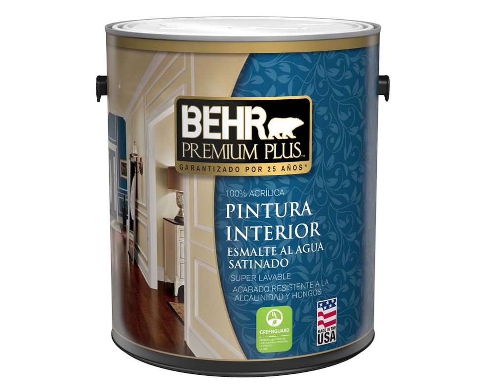 Esmalte al agua interior Satinado blanco Behr Premium Plus Galón-0