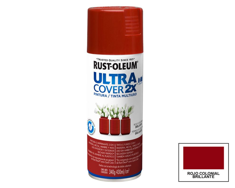 Pintura spray 430 ml Ultra cover 2X rojo colonial brillante Rust-Oleum-0