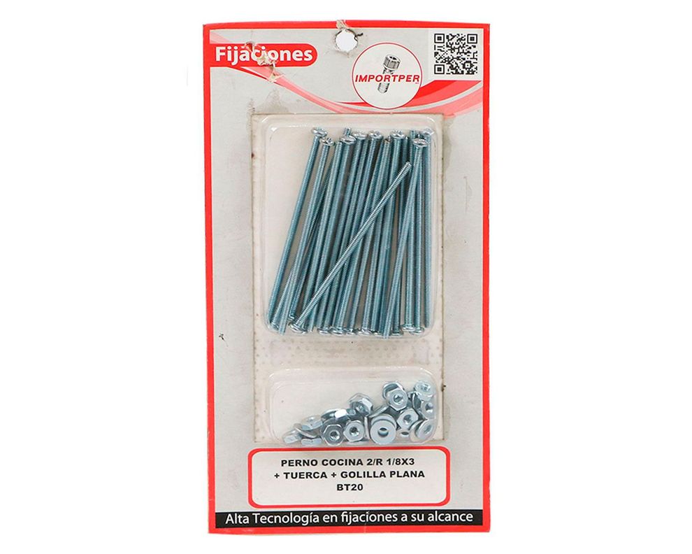 Perno cocina 2/R 5 x 30 mm + Tuerca + Golilla plana 20 unidades Imporper-0