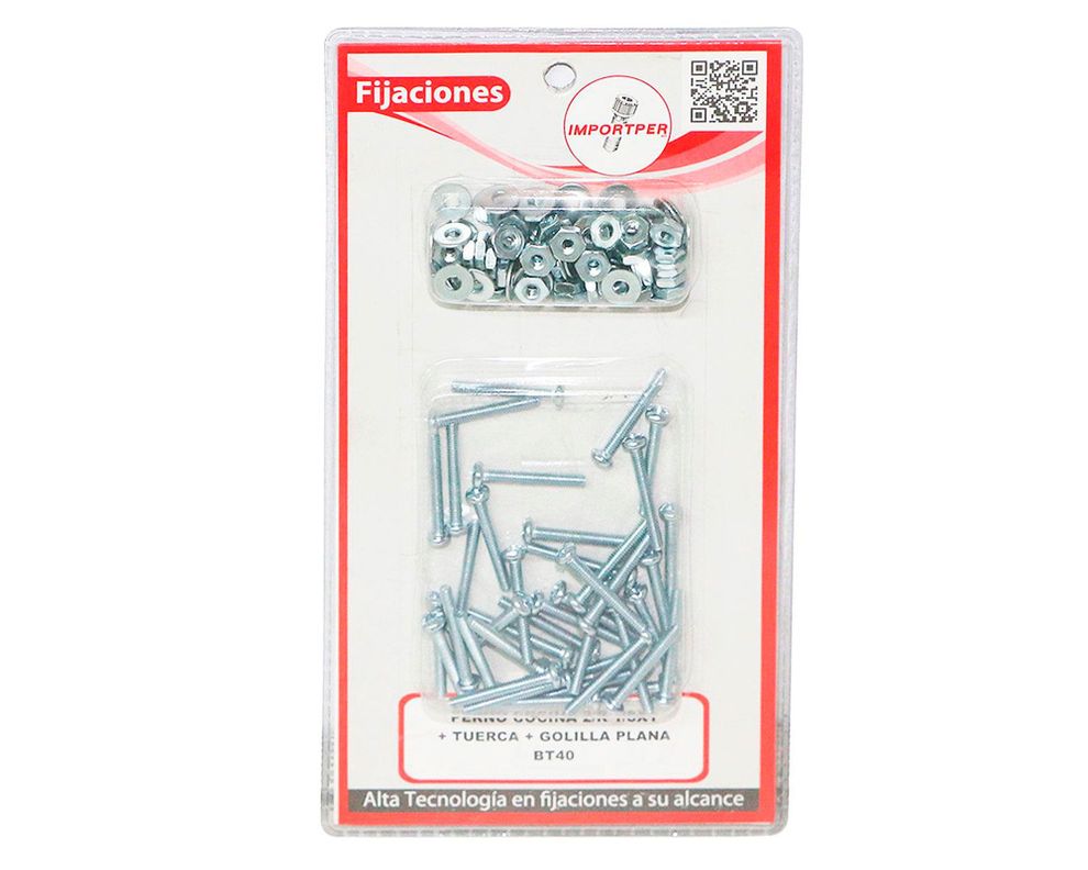 Perno cocina 2/r 1/8'' x 1 + tuerca + golilla plana blister40 Imporper-0