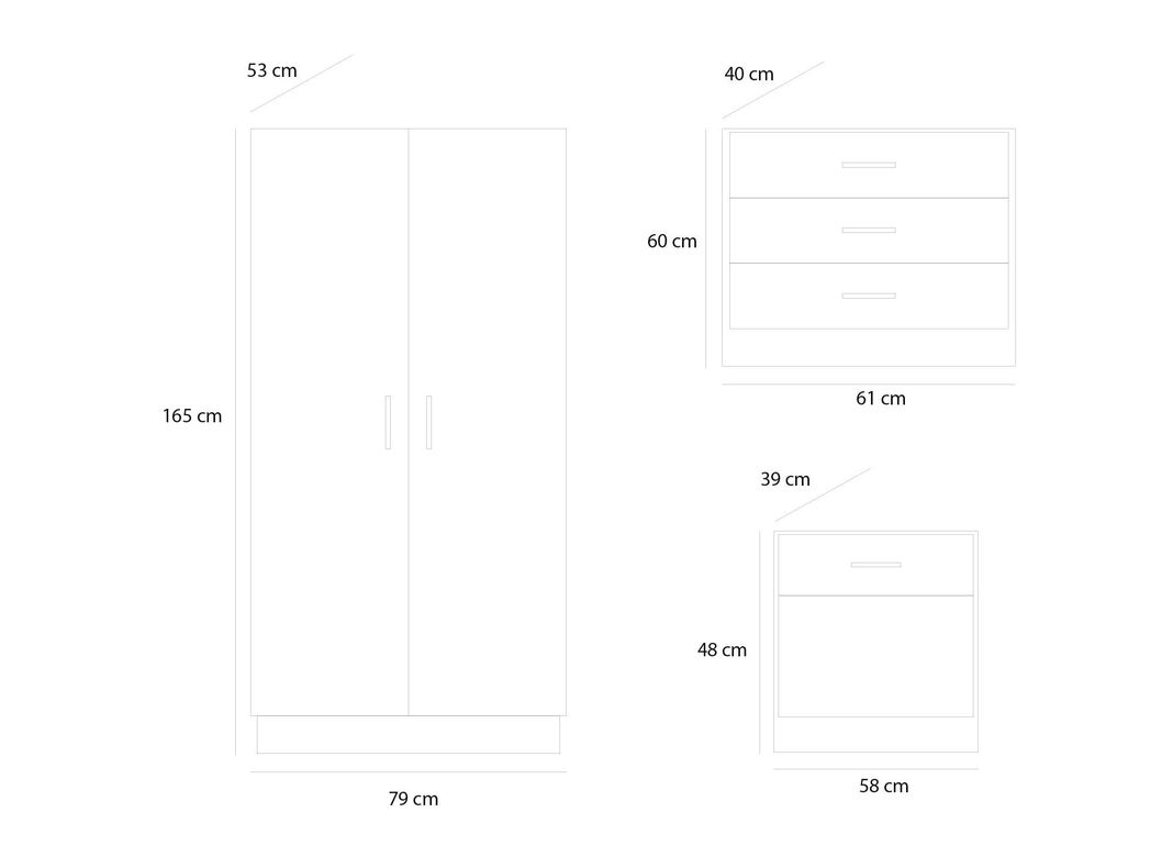 Clóset 2 puertas + Cómoda 3 cajones + Velador 1 cajón M+Design-6