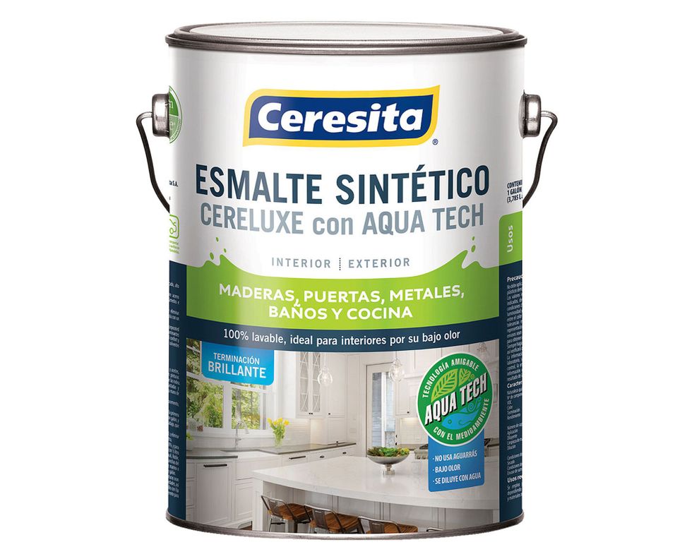 Esmalte sintético 1 galón Cereluxe Aqua Tech verde reja brillante Ceresita-0
