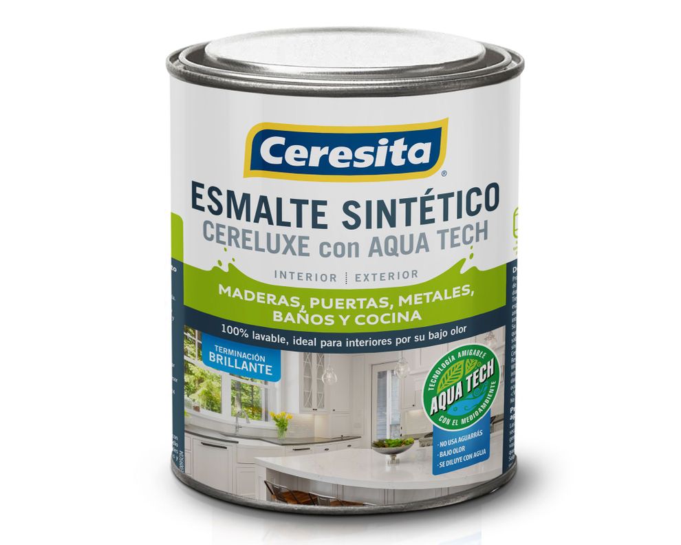 Esmalte sintético 1/4 galón Cereluxe Aqua Tech verde reja brillante Ceresita-0