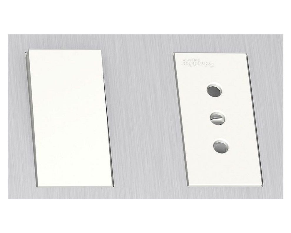 Placa armada toma corriente + interruptor 9/12 Orión Gris cósmico Schneider-2