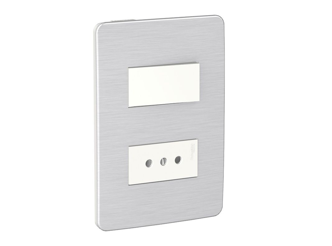 Placa armada toma corriente + interruptor 9/12 Orión Gris cósmico Schneider-1