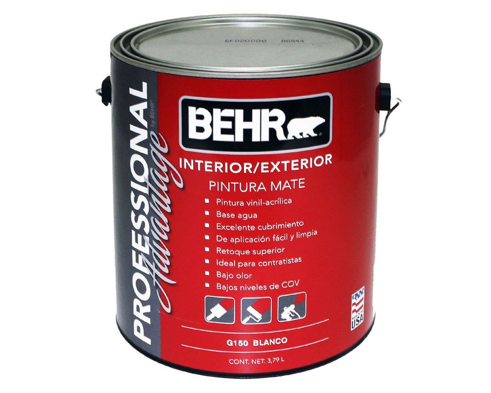 Esmalte al agua 1 galón Profesional Advantage blanco mate Behr-0