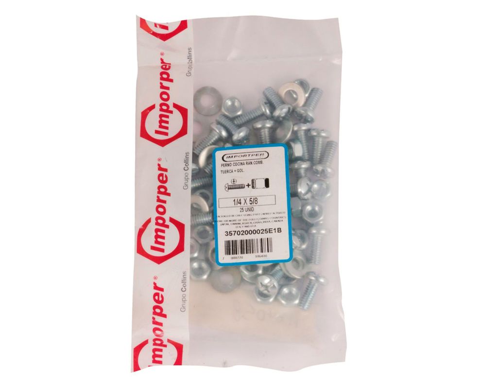 Perno cocina + tuerca + golilla 1/4 x 5/8'' zincado 25 unidades Imporper-1