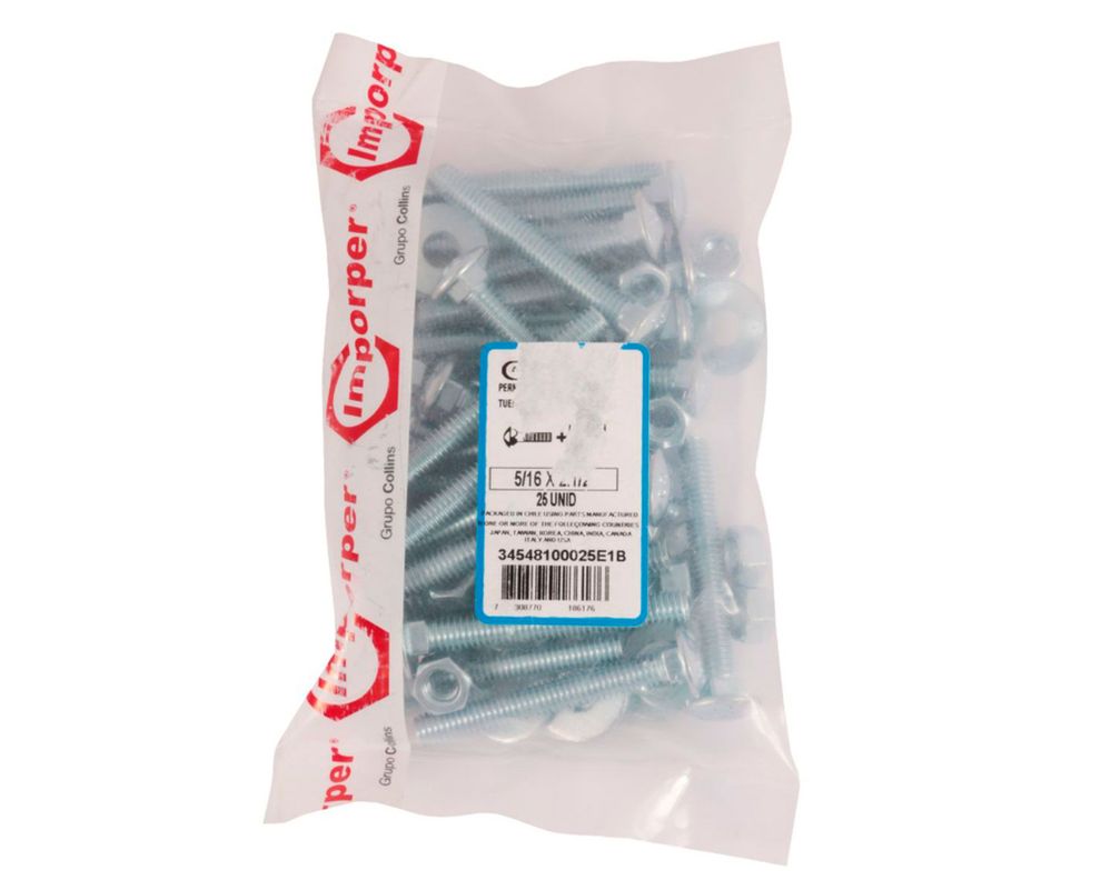 Perno coche + tuerca + golilla 5/16 x 2 1/2'' zincado 25 unidades Imporper-1