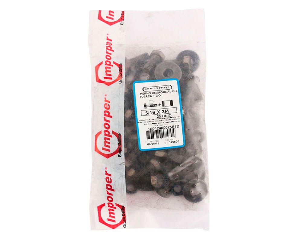 Perno hexagonal 5/16x3/4'' B25 25 unidades Imporper-1
