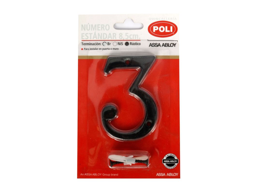 Número 3 8,5 cm Rústico negro Poli-0