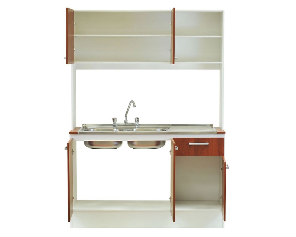 Kit cocina 5 puertas Lonquimay blanco/cerezo + lavaplatos izquierdo Mobikit-2