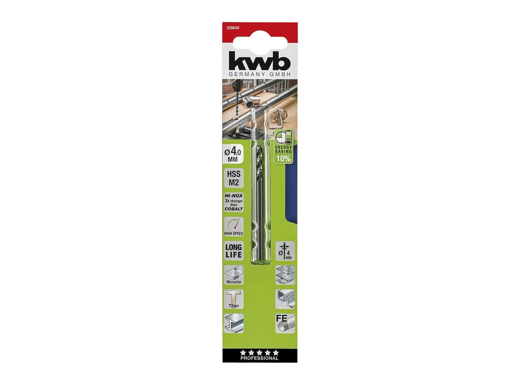 Broca 4 mm HSS akku top acero inoxidable KWB-0