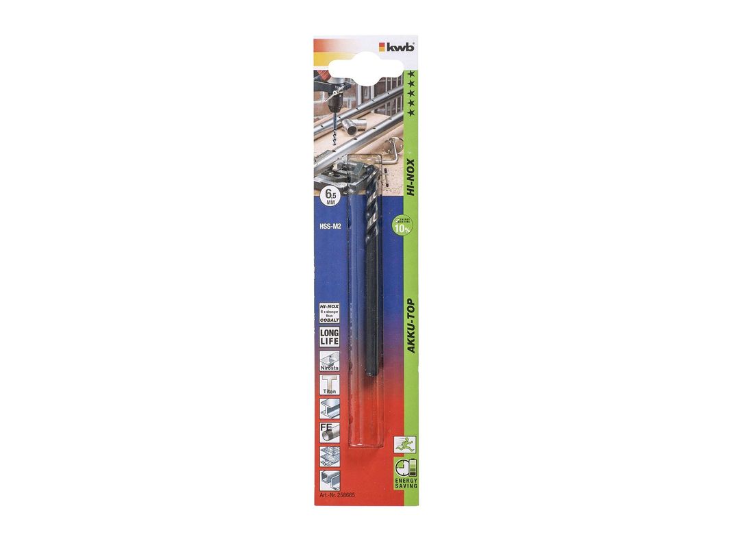 Broca 6.5 mm HSS akku top acero inoxidable KWB-0