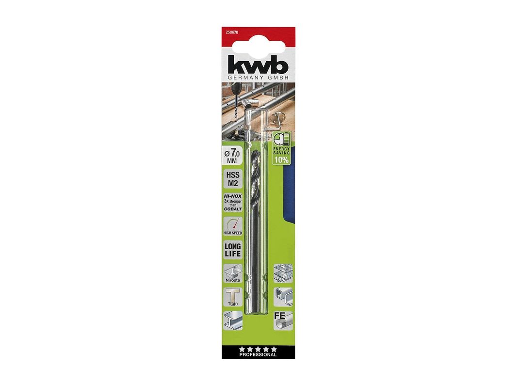 Broca 7 mm HSS akku top acero inoxidable KWB-0
