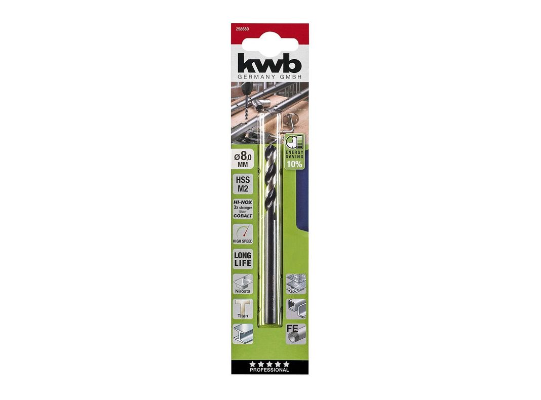 Broca 8 mm HSS akku top acero inoxidable KWB-1