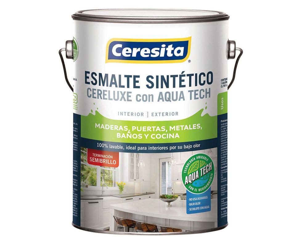 Esmalte sintetico 1 galon Cereluxe Aqua Tech negro semi brillante Ceresita