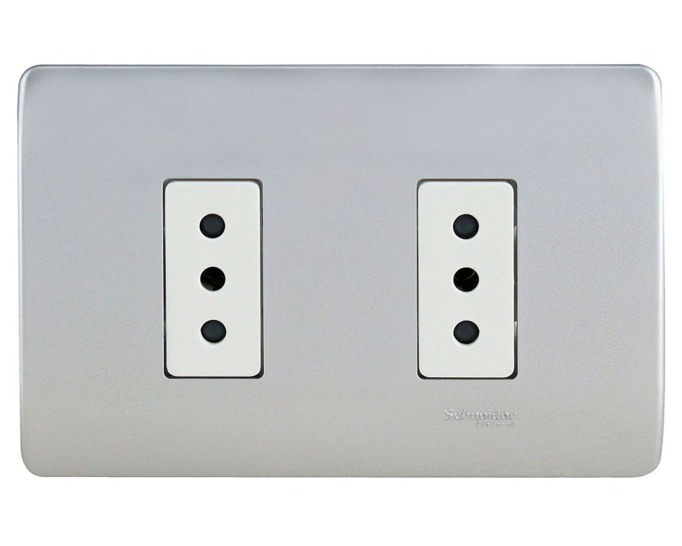 Placa armada tomacorriente doble 10A 2P+T Génesis lien Schneider-0