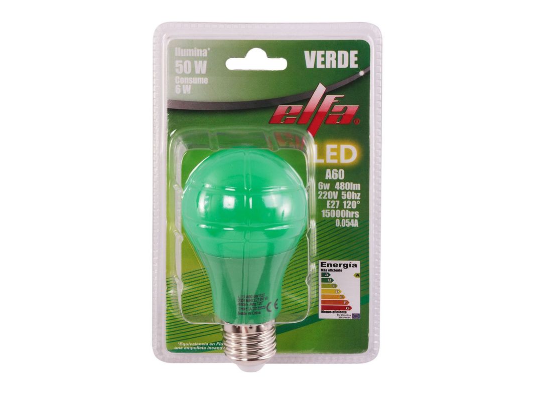 Ampolleta LED A60 6W E27 verde Elfa-3