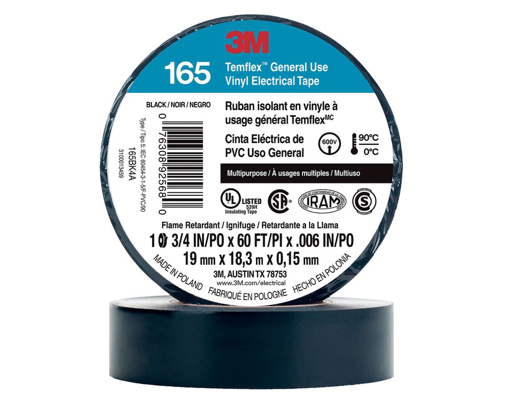 Cinta eléctrica 19 mm x 18,3 m Temflex 165 negro-0