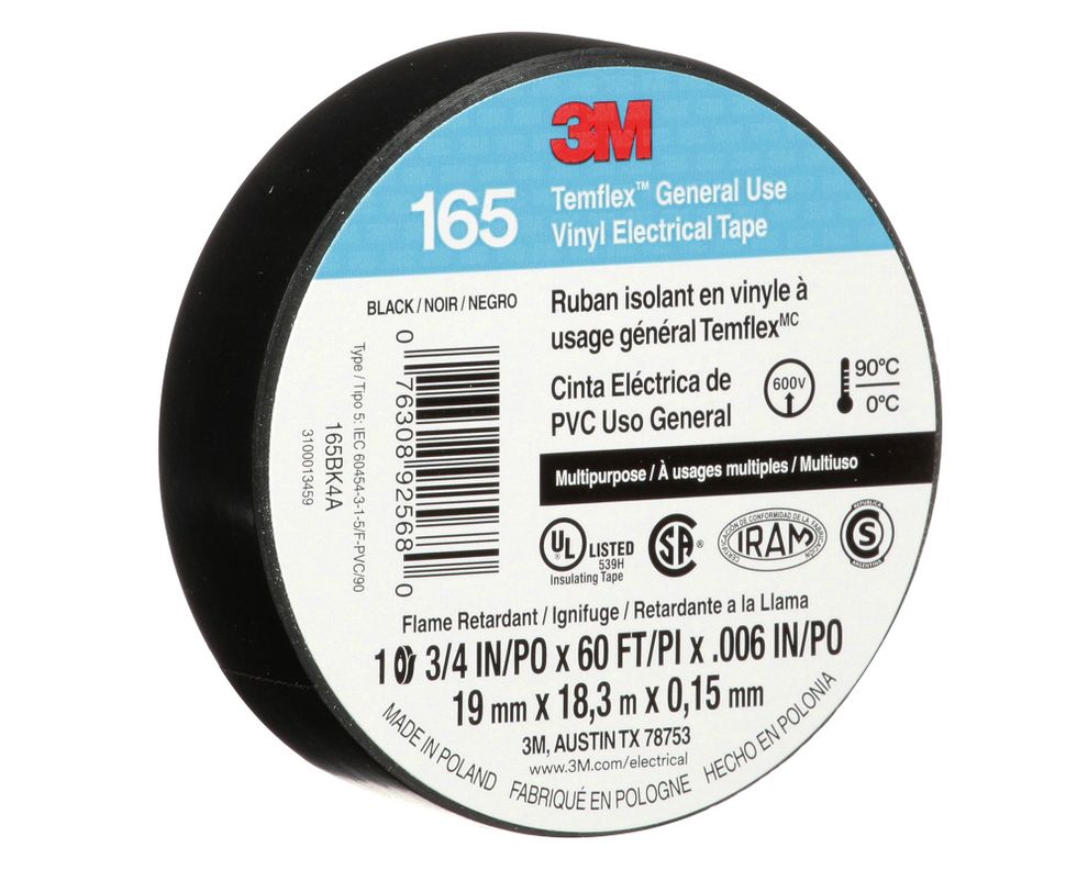 Cinta eléctrica 19 mm x 18,3 m Temflex 165 negro-2