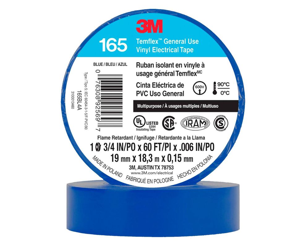 Cinta eléctrica 19 mm x 18,3 m Temflex 165 azul-0