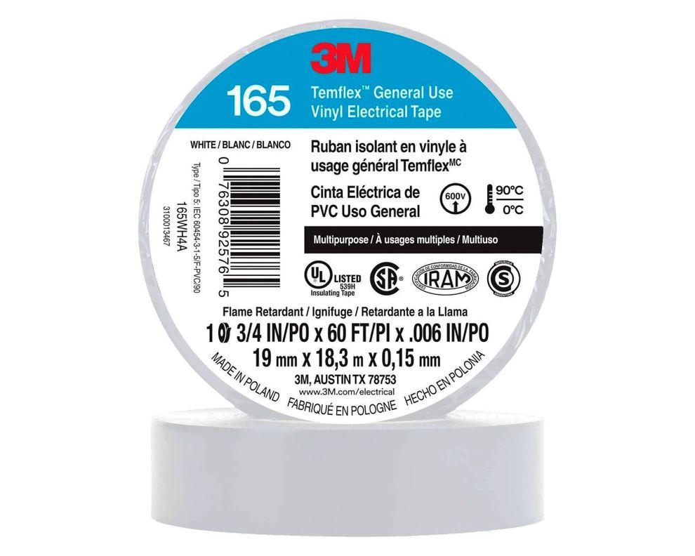 Cinta eléctrica 19 mm x 18,3 m Temflex 165 blanco-0