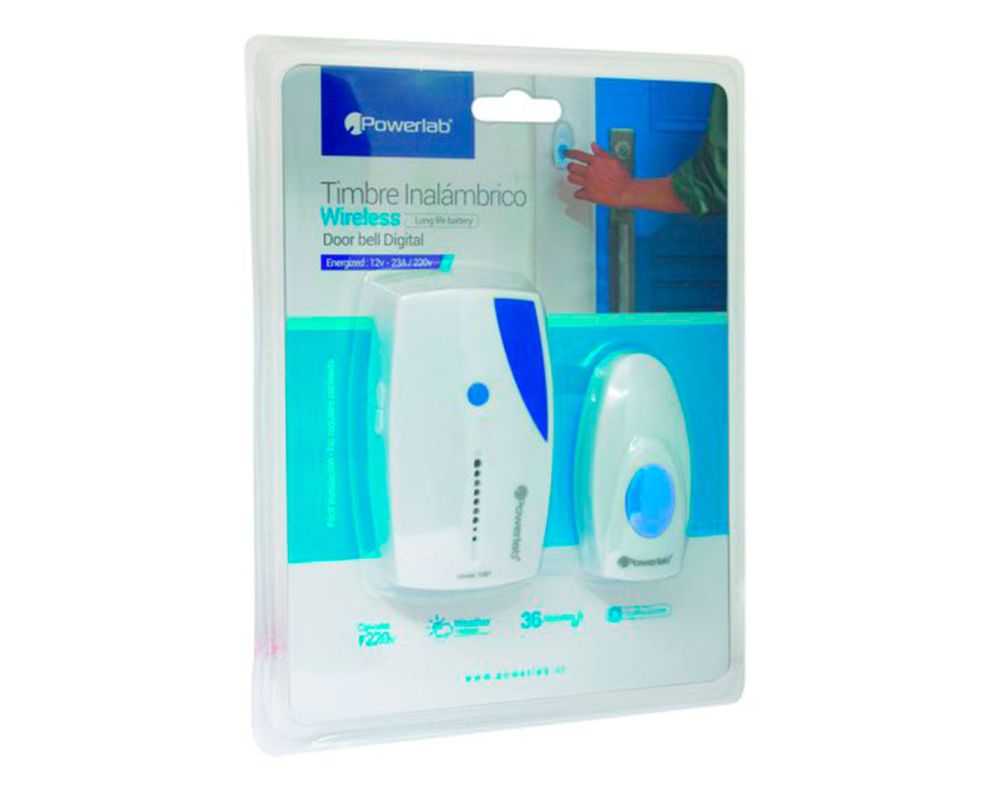 Timbre inalámbrico 36 melodías Doorbell azul/blanco Powerlab-2