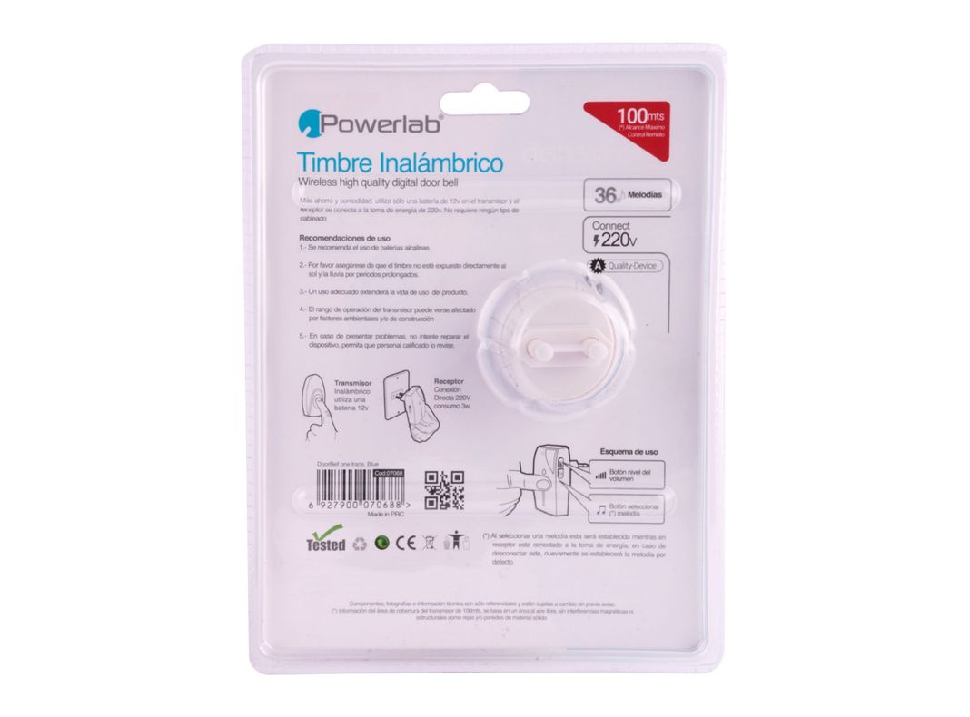 Timbre inalámbrico 36 melodías Doorbell azul/blanco Powerlab-3