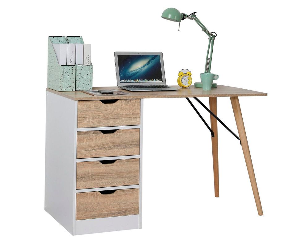 Escritorio 4 cajones Clermont natural/blanco M+Design-0