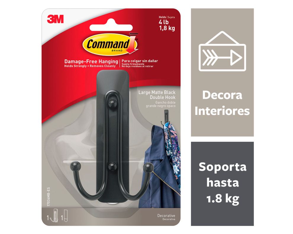 Gancho doble Grande negro opaco Command-6