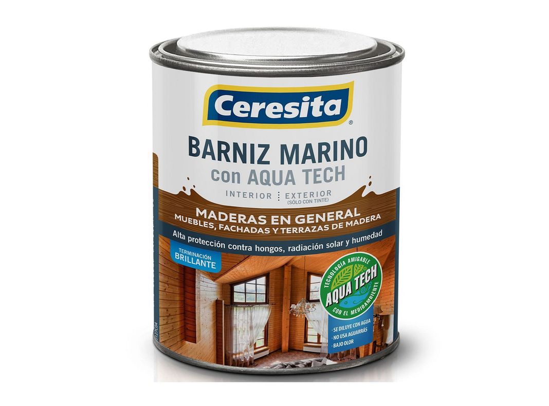 Barniz marino 1/4 galón Aqua Tech caoba brillante Ceresita-0