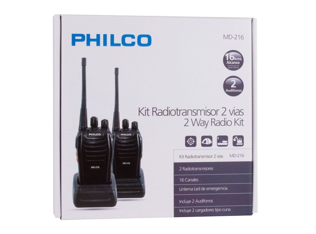 Kit radiotransmisor portátil 16 km 33PHLMD216 negro 2 unidades Philco-1