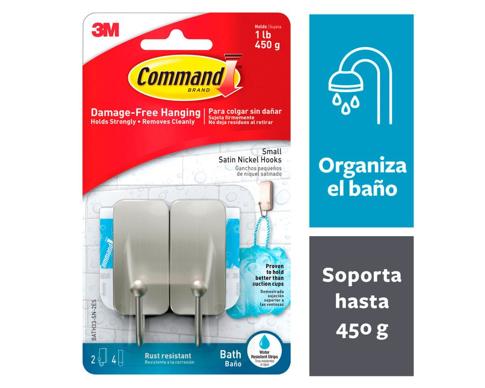 Gancho para baño Pequeño níquel satinado Command-1