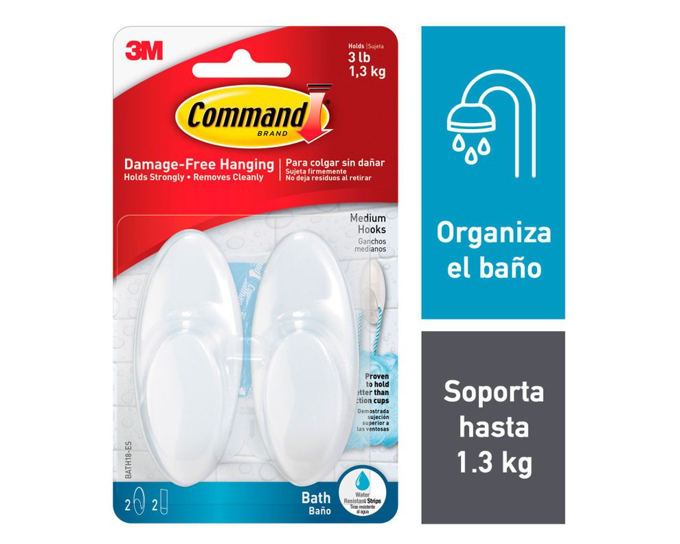 Gancho para baño con tiras impermeables Mediano Command-0