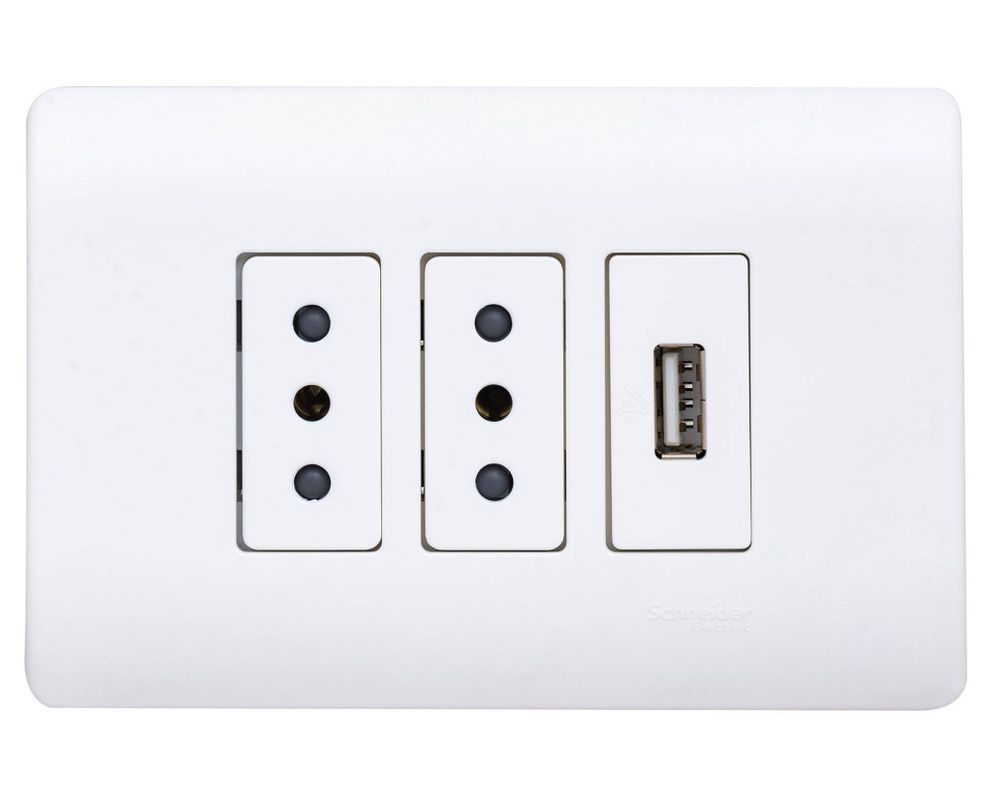 Placa armada toma corriente 2M enchufe + 1M USB Génesis Schneider-0