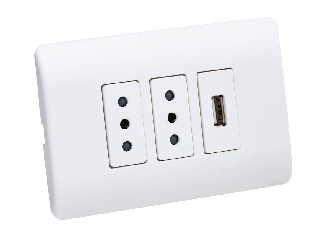 Placa armada toma corriente 2M enchufe + 1M USB Génesis Schneider-1