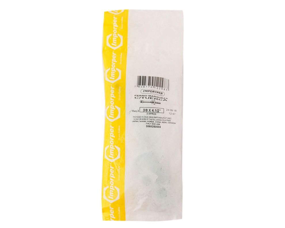Perno marquesa con tuerca 3/8x4 1/2'' zincado 2 unidades Imporper-1